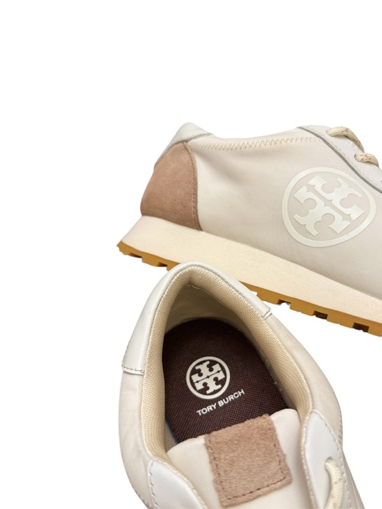 TORY BURCH - IVORY TAUPE SUEDE NYLON ANNIE RUNNER SNEAKERS - Picture 9 of 10